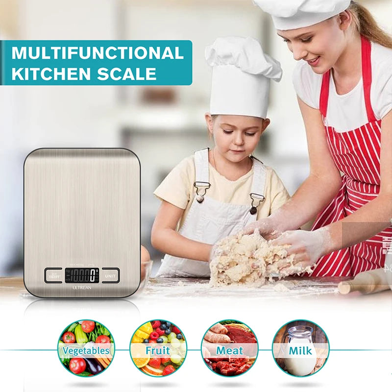 ULTREAN Digital Kitchen Scale 5000G/1G Multifunction Electric Food Scale LCD Display High Precise Waterproff Measuring Scale