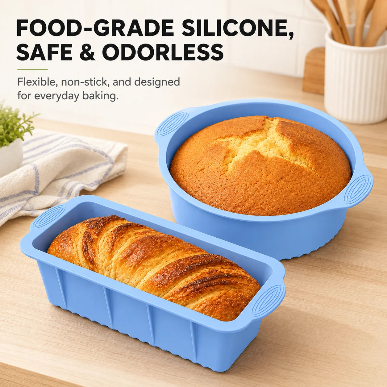 2 Pack Silicone Cake Pan and Loaf Pan Set Non Stick Baking Molds for Oven Air Fryer Accessories Food Grade Bread Bakeware