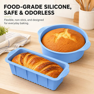 2 Pack Silicone Cake Pan and Loaf Pan Set Non Stick Baking Molds for Oven Air Fryer Accessories Food Grade Bread Bakeware