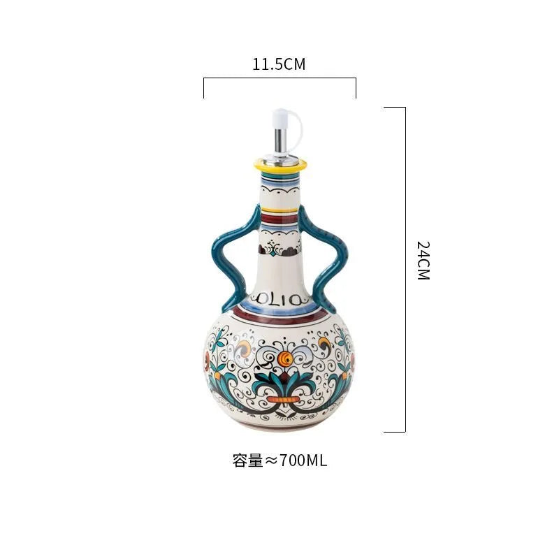 Bpa-Free Olive Oil Dispenser Underglaze Embossed Ceramic Oil Vinegar Can Kitchen Accessories Storage Dispenser Container Bottle