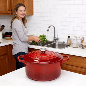 7QT Cast Iron Dutch Oven with Lid, Enameled Cast Iron Dutch Oven with Lid and Dual Handles, Heat Resistant to 500°F (Approx.