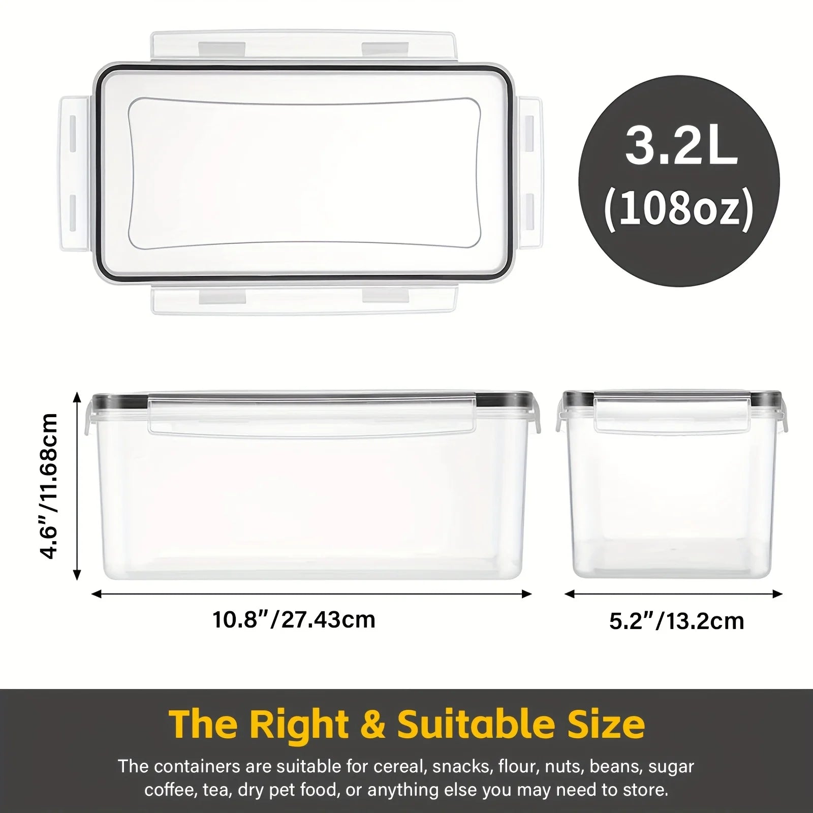 1/2/3/Sets Airtight Food Storage Containers with Lids 3.2L, Plastic Spaghetti Container for Pasta Organizer, BPA Free Air Tight
