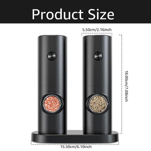 Electric Automatic Mill Pepper and Salt Grinder with Base Set Battery Powered with LED Light Adjustable Coarseness Kitchen Tool