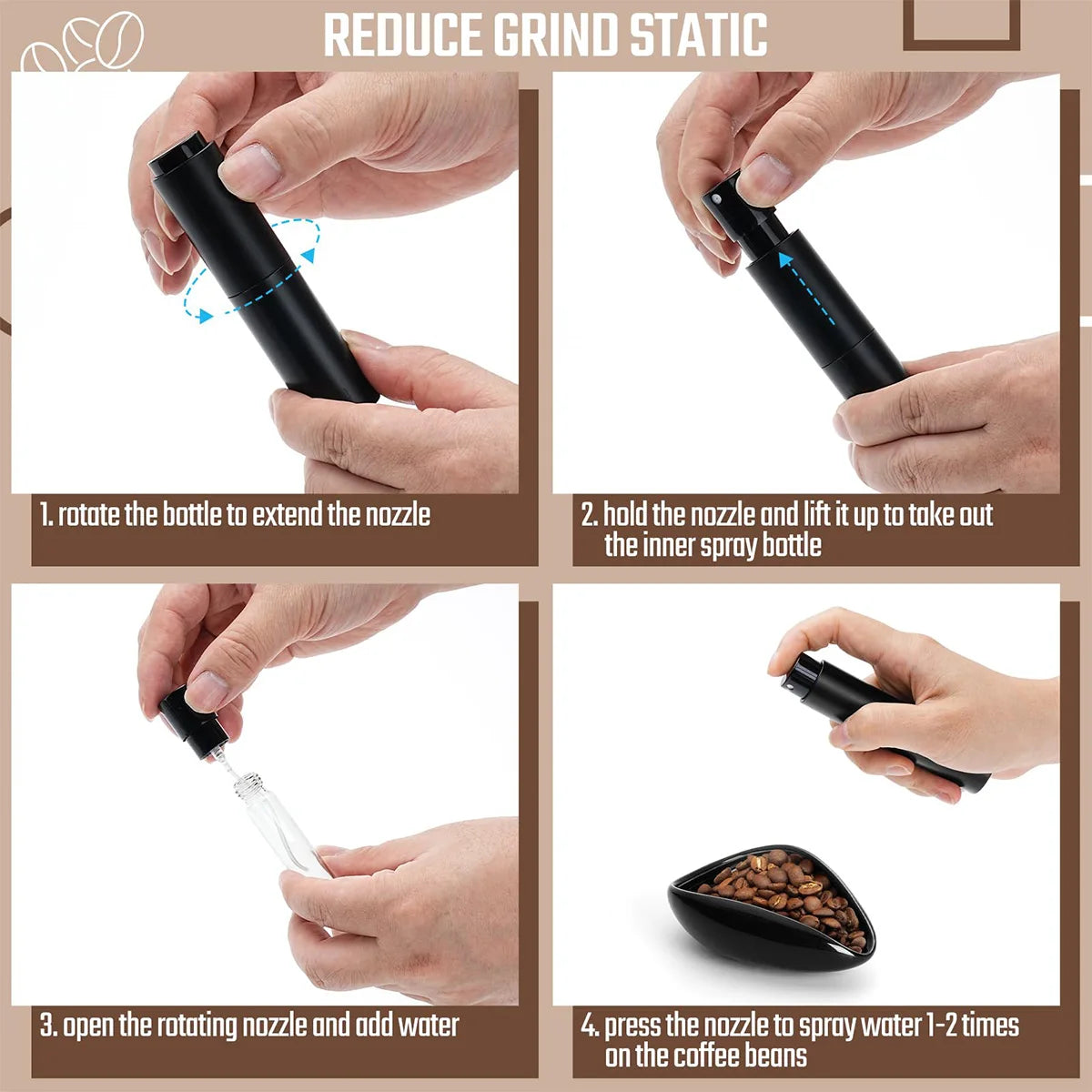 Coffee Bean Dosing Cup & Spray Bottle Kit for Bar, Static Reduction Ceramic Single Dose Tray, Barista Accessories Set