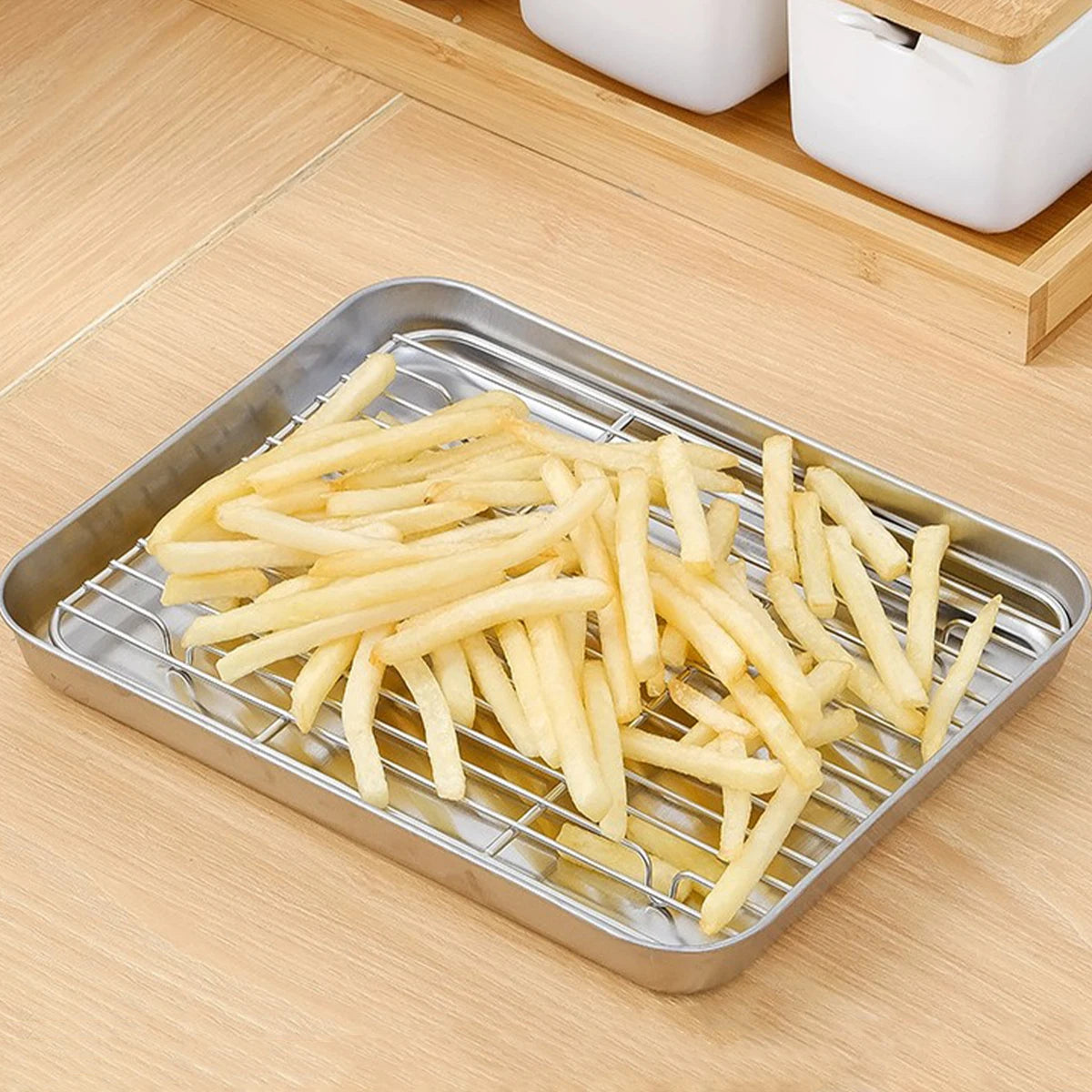 Stainless Steel Baking Pan Tray with Wire Rack Cake Baking BBQ Pan Tray Plate Oven Brownie Rack Cooking Roasting Grilling Tool
