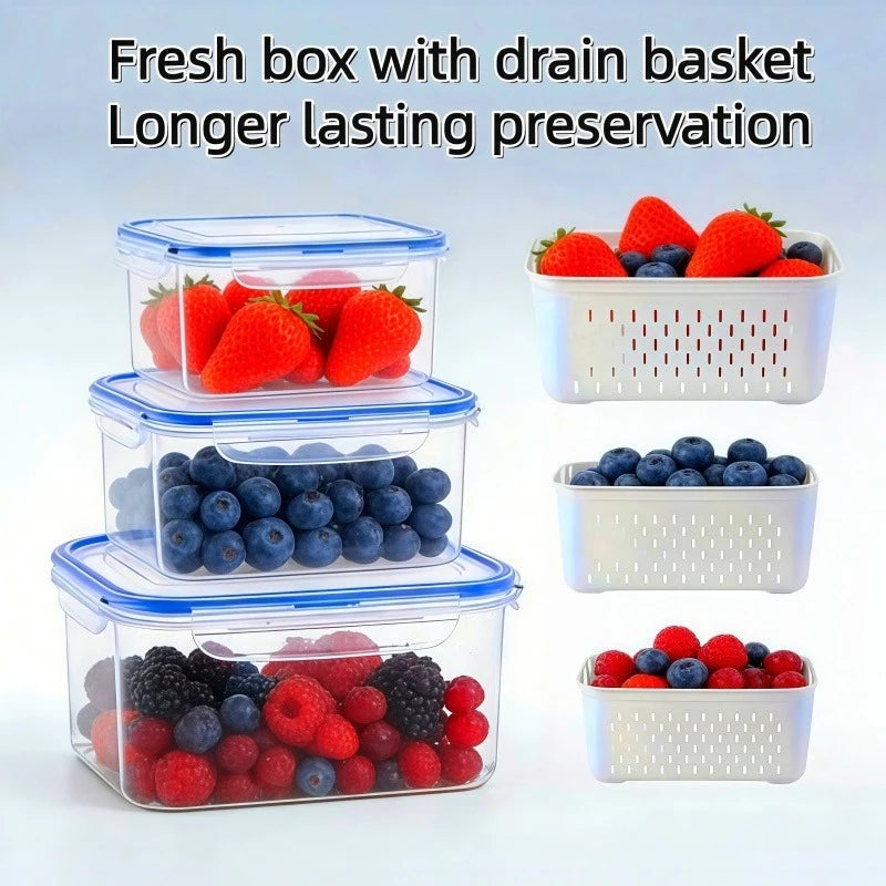 6Pcs/Set Large Capacity Fruit Storage Containers for Fridge with Removable Colander,Keep Berry Fruit Fresh Longer