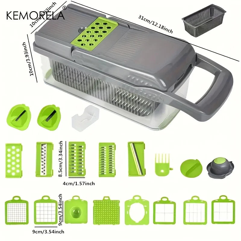 22In1/ 15In1 Multifunctional Vegetable Cutter Handheld Food Grater, Veggie Slicer, Chopper with Container, Onion Mince Cutter