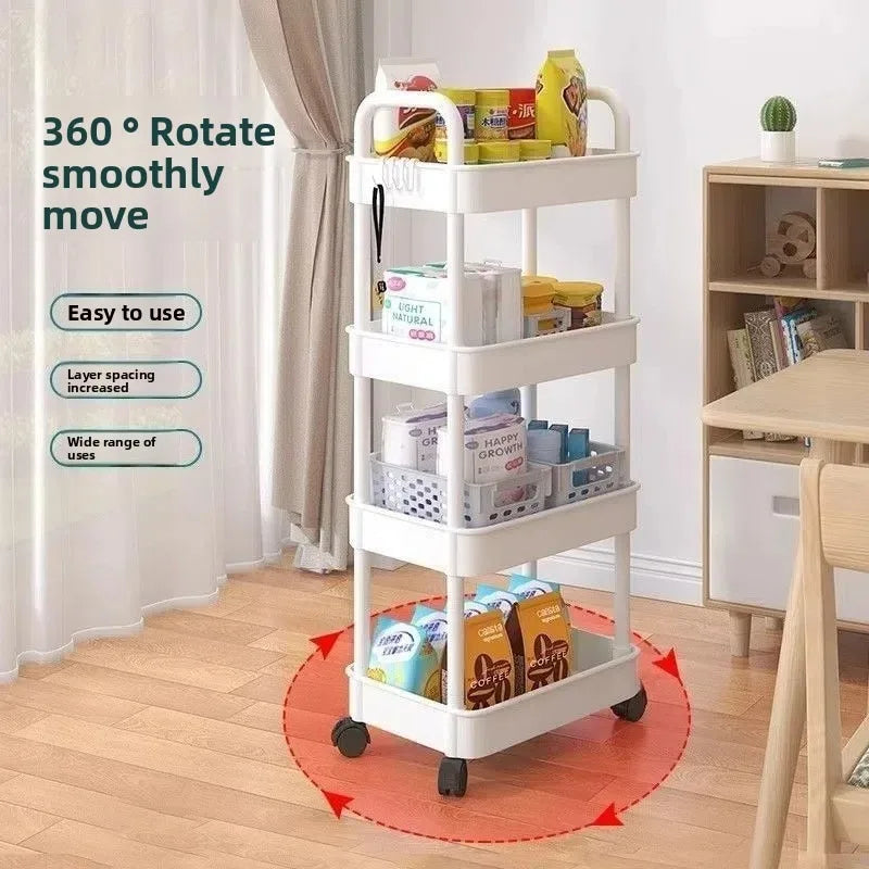 Hot 5-Tier Kitchen Storage Shelf, Mobile Trolley, Floor-Standing Multi-Layer Storage Rack, for Snacks, Fruits and Vegetables