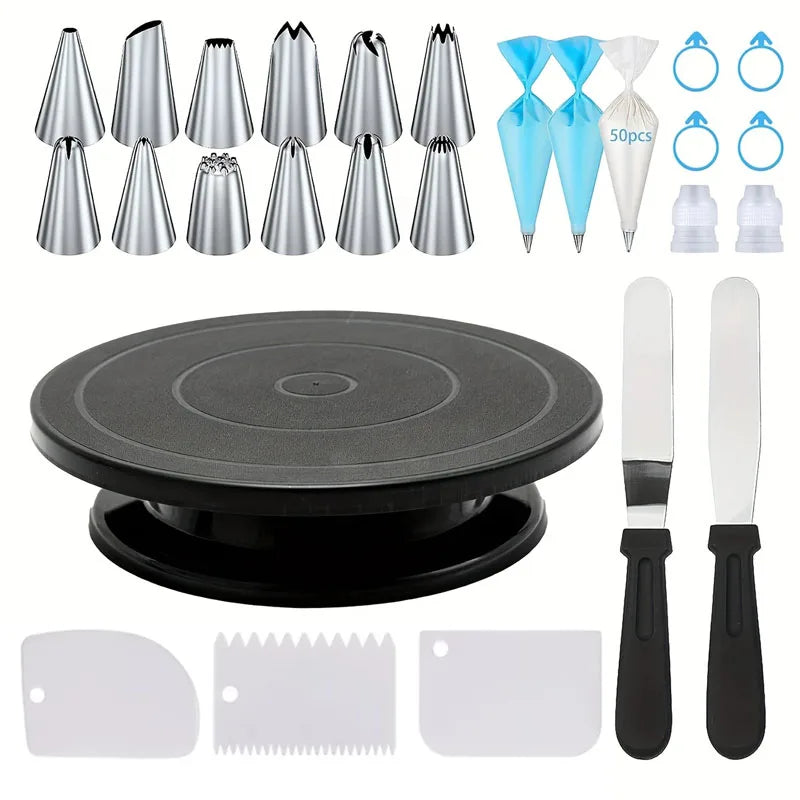 76-Piece Cake Decorating Tool Kit -Non-Slip Turntable for Beginners and Professionals DIY Cream Cookies Cake Making Baking Tools