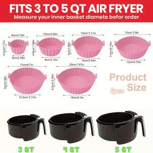 6PC Air Fryer Mats - 450°F Silicone Non-Stick Dual Texture Dishwasher Safe Crispy/Steam Cooking