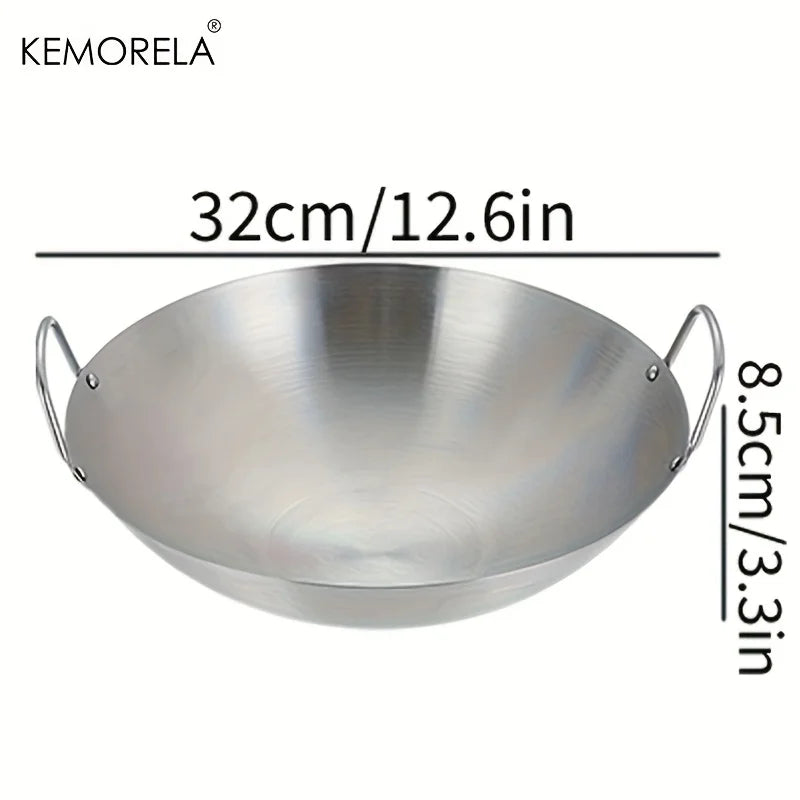 1PCS Stainless Steel Wok Uncoated 26/28/30/32/34Cm High Quality Double Handle Chef Pan Suitable for Home Stir-Fried Beef Cooking
