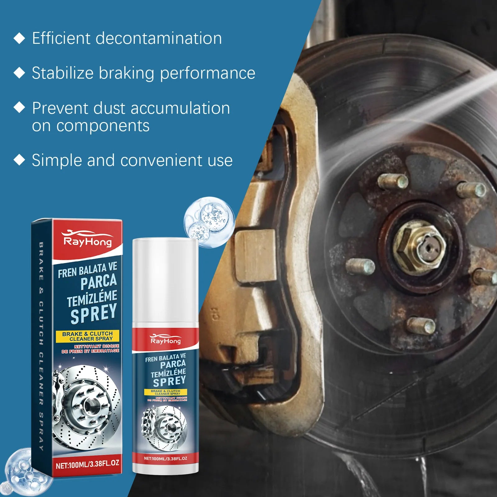 Brake Cleaner Spray Brake Parts Degreaser Dust Remover Disc Cleaner Prevents Noise Corrosion Inhibitor Fast Evaporating 100Ml