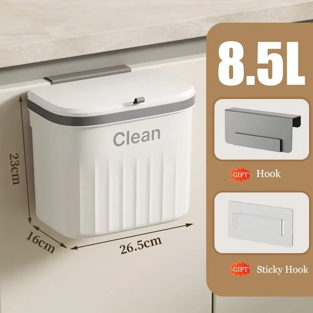 12L Kitchen Trash Can Wall Mounted Hanging Trash Bin with Lid Garbage Can for Cabinet under Sink Waste Garbage Compost Bin Trash