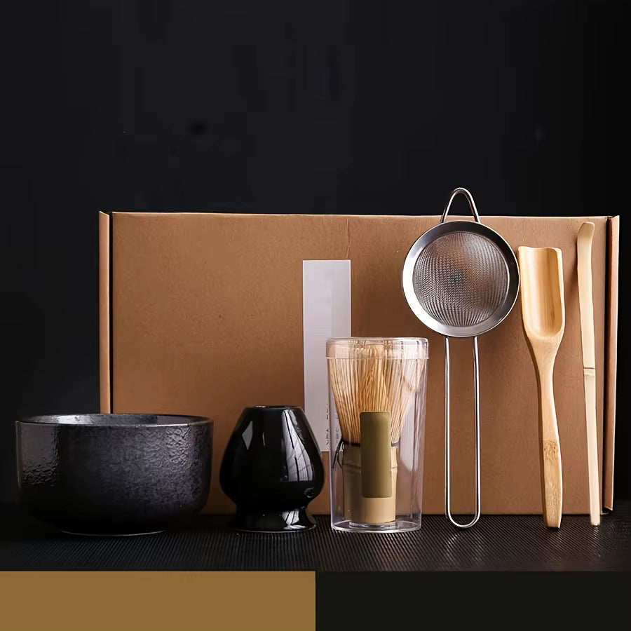 6Pcs/Set Japanese-Style Matcha Bowl , Spoon, Tea Whisk, Sieve Mesh, Perfect Gift for Ceremony, Traditional Decoration