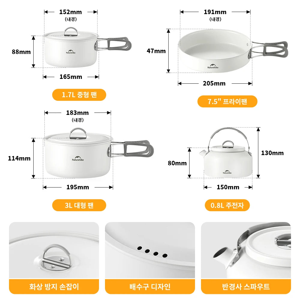 Ceramic Non-Stick Set of Pots Camping Cookware Kit Outdoor Frying Pan Kettle Picnic Tableware Kitchen Utensils