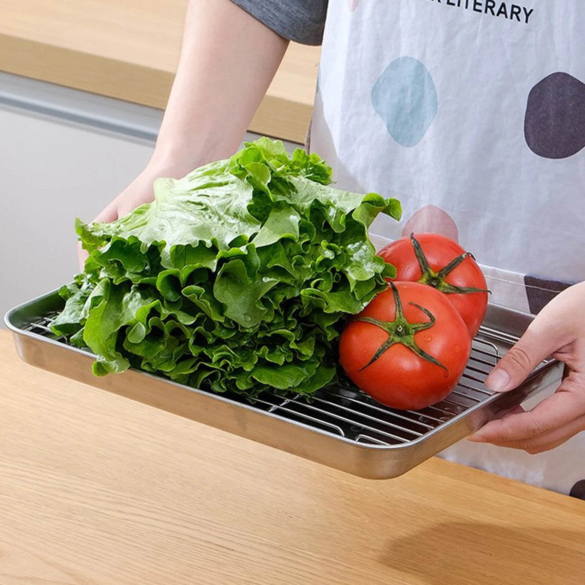 Stainless Steel Baking Pan Tray with Wire Rack Cake Baking BBQ Pan Tray Plate Oven Brownie Rack Cooking Roasting Grilling Tool