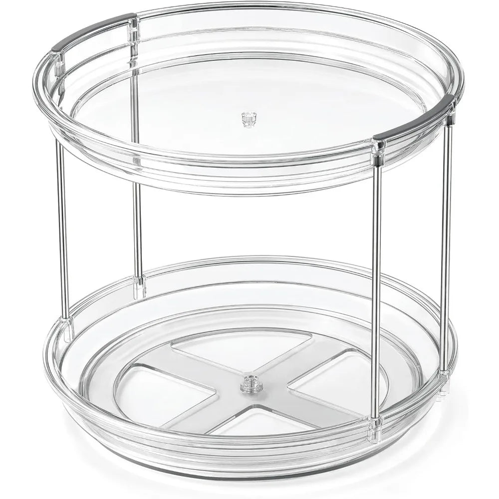1Set 2 Tier Lazy Susan Turntable Organizer 9.25'' Rotating Spice Rack Organization for Cabinet, Kitchen, Pantry, Countertop