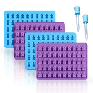 Gummy Bear Molds Silicone Mini Chocolate Candy Mold for Kid with 2 Droppers Including Dinosaur Bear Hearts Donut Shape