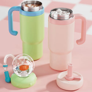 710ML Stainless Steel Whale Fountain Tumbler with Handle Leak Proof Whale Squirt Drinking Cup Water Bottle with Straw Creative G