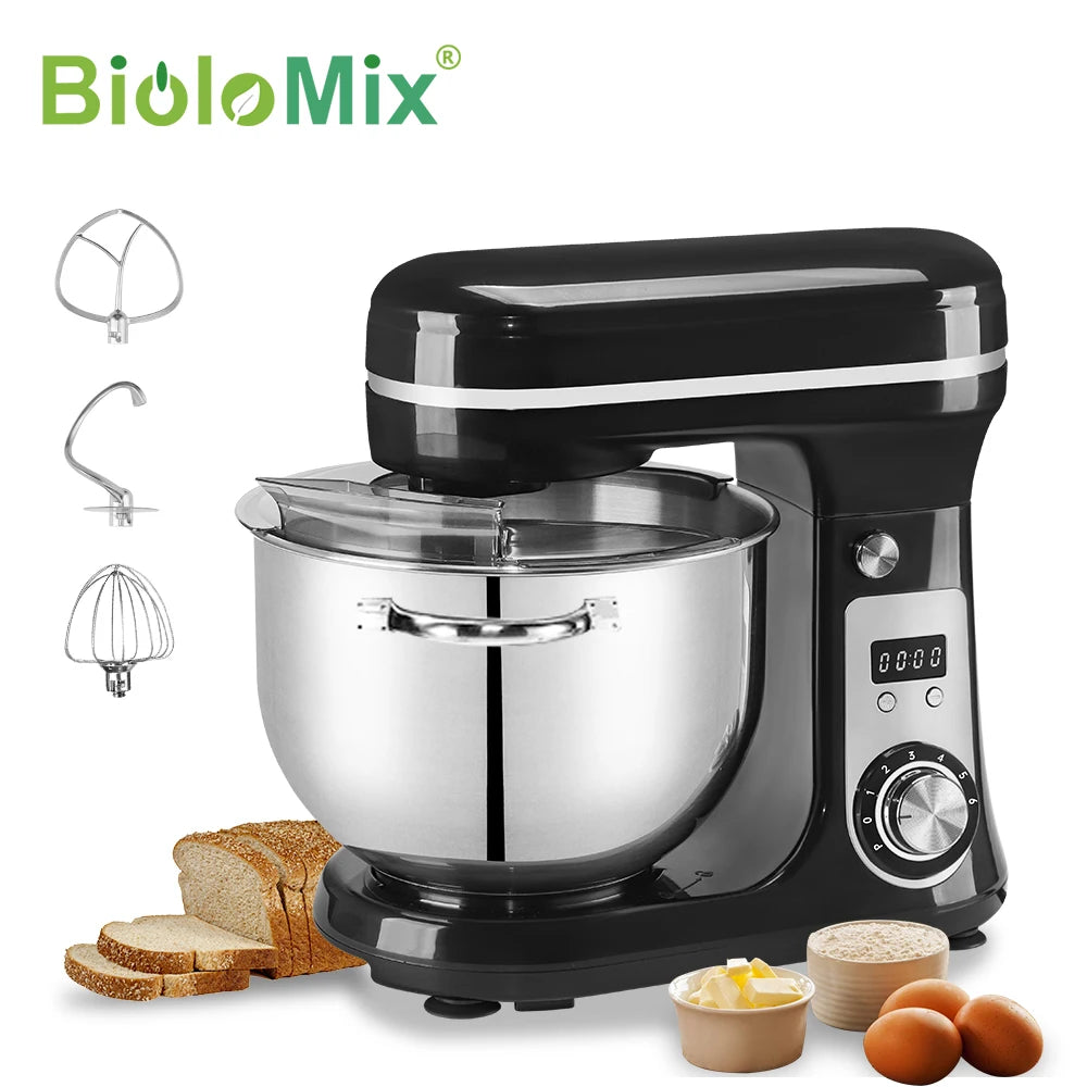 Kitchen Food Stand Mixer, Blender, Quiet Motor, Cream Egg Whisk, Whip Dough Kneader, 6-Speed, 1200 W, 6 L, DC