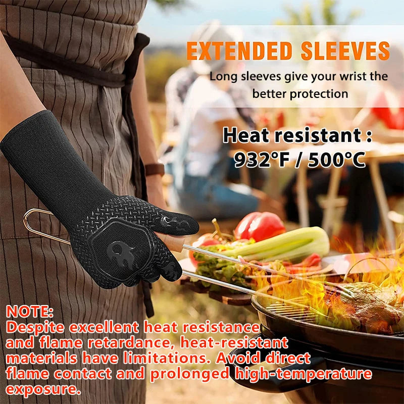 1PC / 1 Pair Oven Gloves, Oven Mitts, Heat Resistant Fireproof Non-Slip Silicone BBQ Grill Gloves for Cooking Barbecue Baking