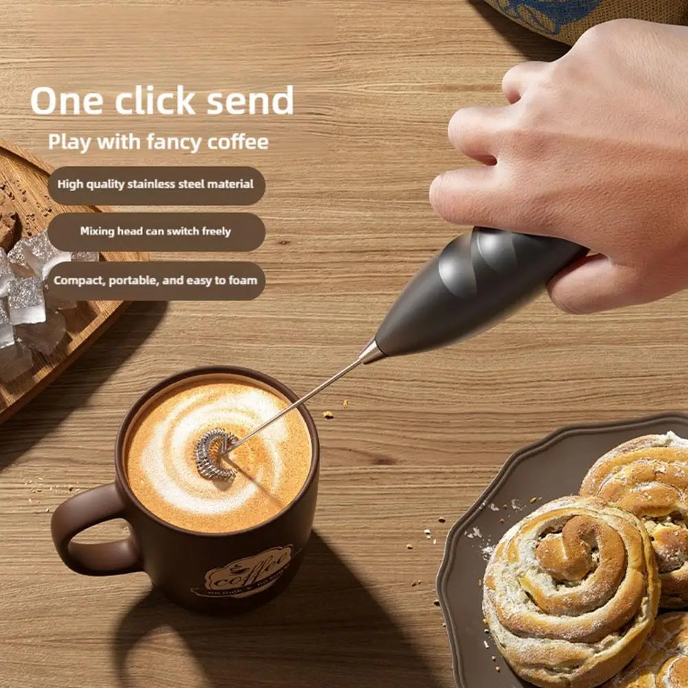 Wireless Electric Milk Frother Battery-Powered Handheld Foamer Coffee Cream Soup Peanut Butter Egg Whisking Baking Accessories