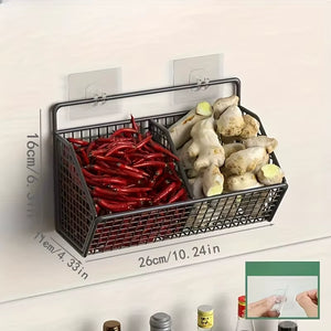 Wall Mounted Kitchen Storage Basket Suitable for Durable Metal Wire Storage of Spices, Garlic, Onions, and Vegetables