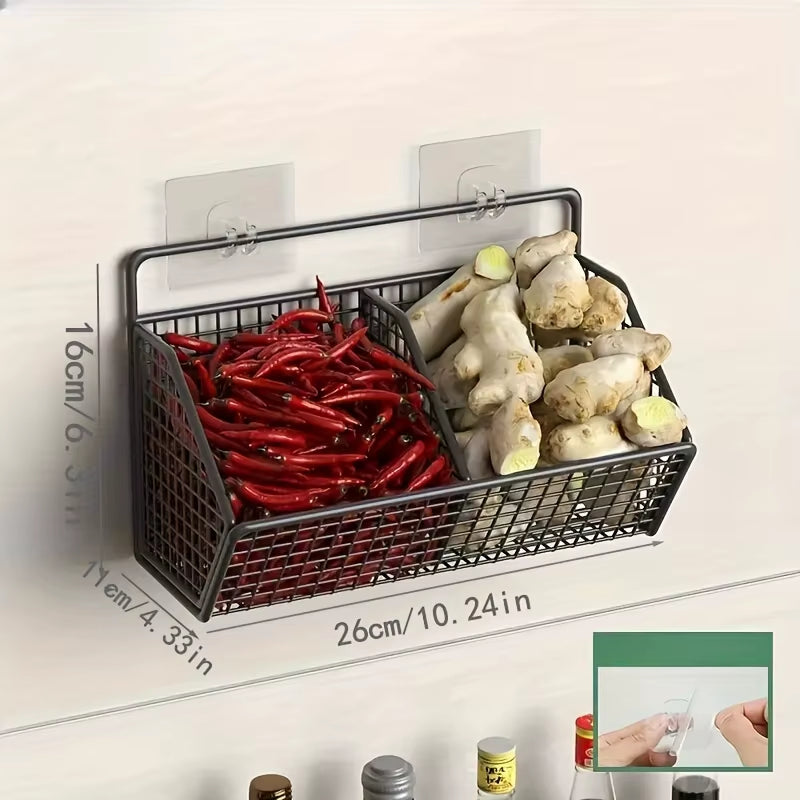 Wall Mounted Kitchen Storage Basket Suitable for Durable Metal Wire Storage of Spices, Garlic, Onions, and Vegetables