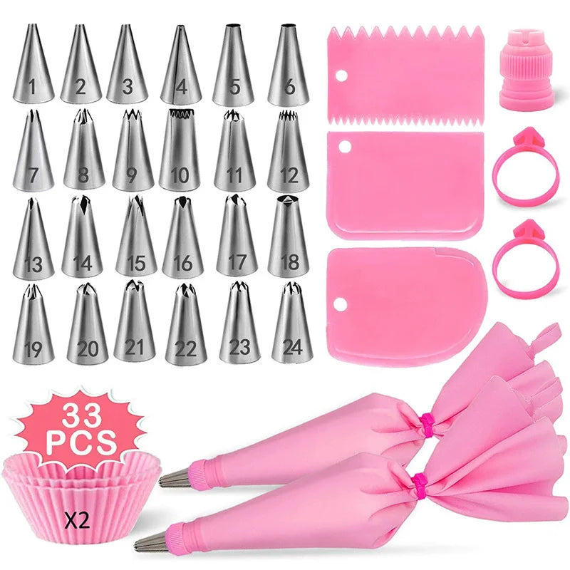 Stainless Steel Cake Decorating Nozzle Piping Bag Set Kitchen Confectionery Equipment Pastry Accessories Bakery Tool Kit