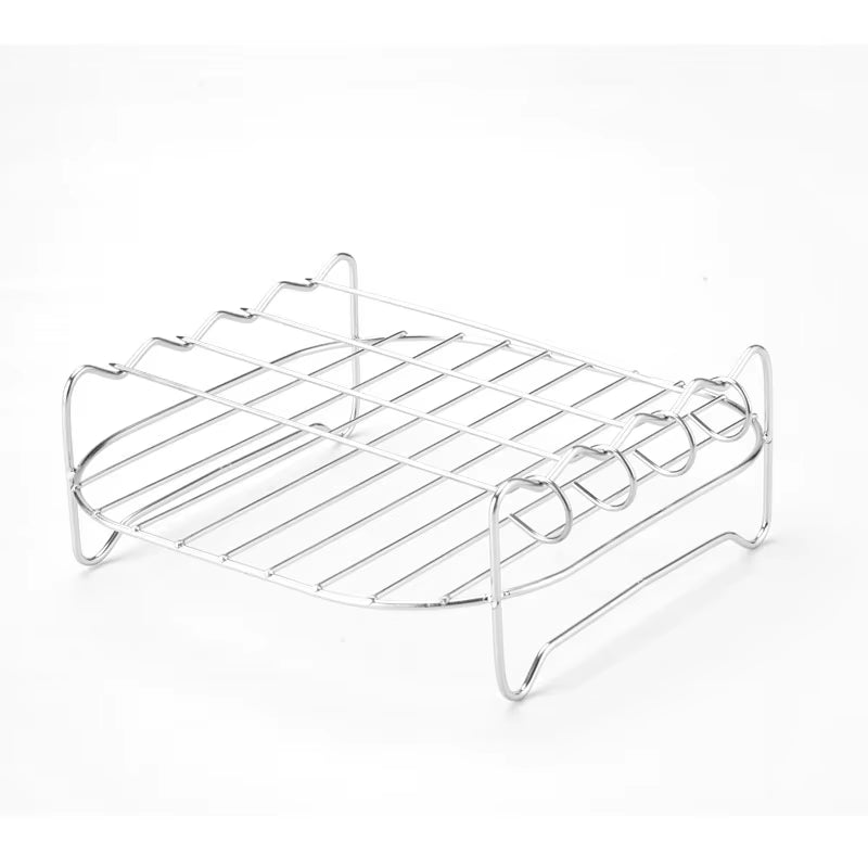 Outdoor Grill Set with Skewers Square Air Fryer Grill Steamer Stainless Steel Barbecue Bracket