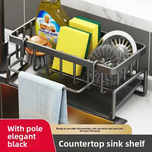 Kitchen Sponge Holder Drain Rack Sink Organizer for Dish Cloth Scrubber Storage with Hanging Hook