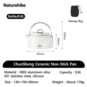 Ceramic Non-Stick Set of Pots Camping Cookware Kit Outdoor Frying Pan Kettle Picnic Tableware Kitchen Utensils