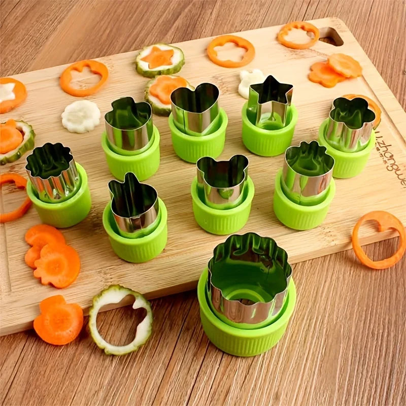 9Pcs/Stainless Steel Cookie and Vegetable Cutting Set - Mini Fruit and Cookie Embossing Molds for Children'S Baking