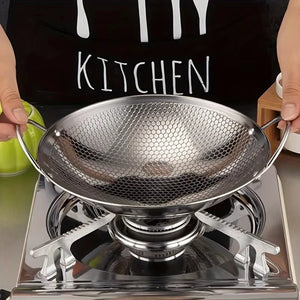 1Pc 29Cm/11.42Inch Stainless Steel Honeycomb Skillet Non-Stick with Handle Scratch-Resistant Cooking Pasta Steak Porridge Ramen