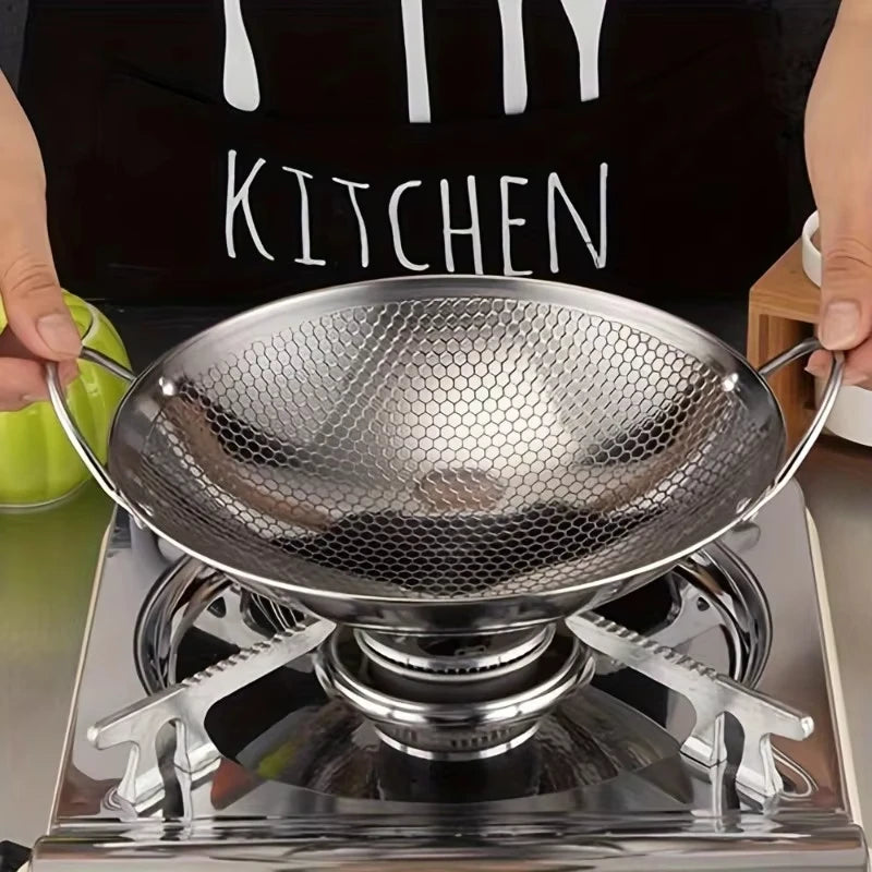 1Pc 29Cm/11.42Inch Stainless Steel Honeycomb Skillet Non-Stick with Handle Scratch-Resistant Cooking Pasta Steak Porridge Ramen
