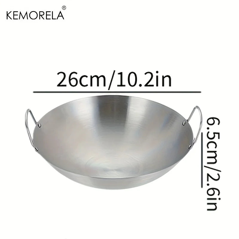 1PCS Stainless Steel Wok Uncoated 26/28/30/32/34Cm High Quality Double Handle Chef Pan Suitable for Home Stir-Fried Beef Cooking