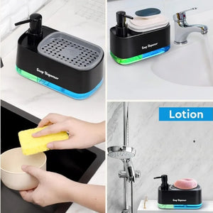 3 in 1 Kitchen Soap Dispenser Set with Dual Pump and Sponge Caddy Efficient Cleaning Organizer for Sink Area Countertop Storage