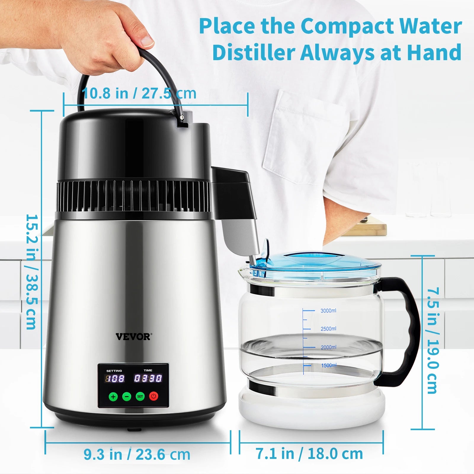 4L Water Distiller Purifier Filter 1 L/H Distilling Speed Dispenser Drinking Bottle Softener Touch Screen Home Use
