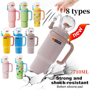710ML Stainless Steel Whale Fountain Tumbler with Handle Leak Proof Whale Squirt Drinking Cup Water Bottle with Straw Creative G
