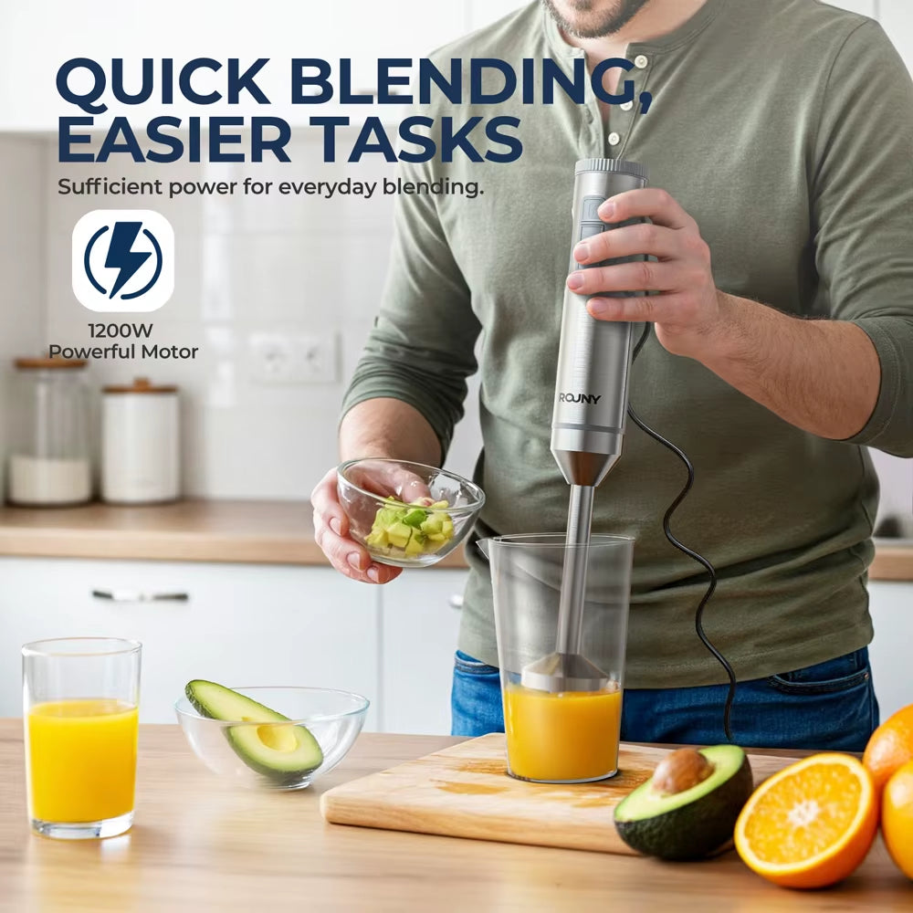 4-In-1 Hand Immersion Blender 1000W Powerful, Stainless Steel Stick Food Mixer,700Ml Mixing Beaker,500Ml Processor, Whisk