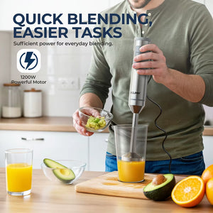 4-In-1 Hand Immersion Blender 1000W Powerful, Stainless Steel Stick Food Mixer,700Ml Mixing Beaker,500Ml Processor, Whisk