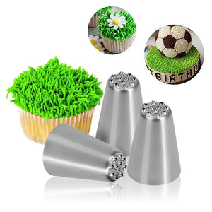 3Pcs Stainless Steel Cake Decorating Set Seamless Icing Tips&Grass Piping Nozzles Ideal for DIY Cake Decorating Baking Supplies