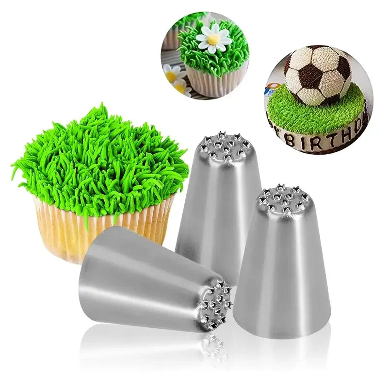 3Pcs Stainless Steel Cake Decorating Set Seamless Icing Tips&Grass Piping Nozzles Ideal for DIY Cake Decorating Baking Supplies
