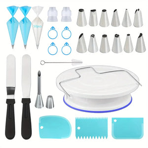 80PCS Cake Decorating Set-Non-Slip Turntable with 14 Piping Tips, Scrapers & Tools for Professional DIY Baking Tools Accessories
