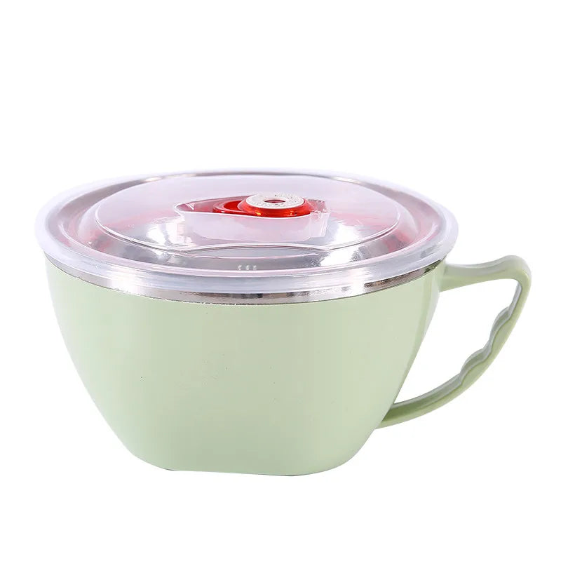 1PCS Stainless Steel Bowl with Handle Solid Color anti Scalding Instant Noodles Mixing Bowl Kitchen Tableware Food Accessory