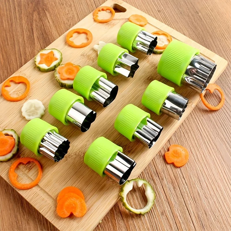 9Pcs/Stainless Steel Cookie and Vegetable Cutting Set - Mini Fruit and Cookie Embossing Molds for Children'S Baking
