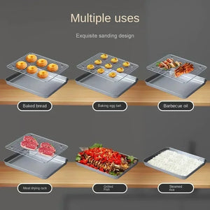Stainless Steel Baking Pan Tray with Wire Rack Cake Baking BBQ Pan Tray Plate Oven Brownie Rack Cooking Roasting Grilling Tool