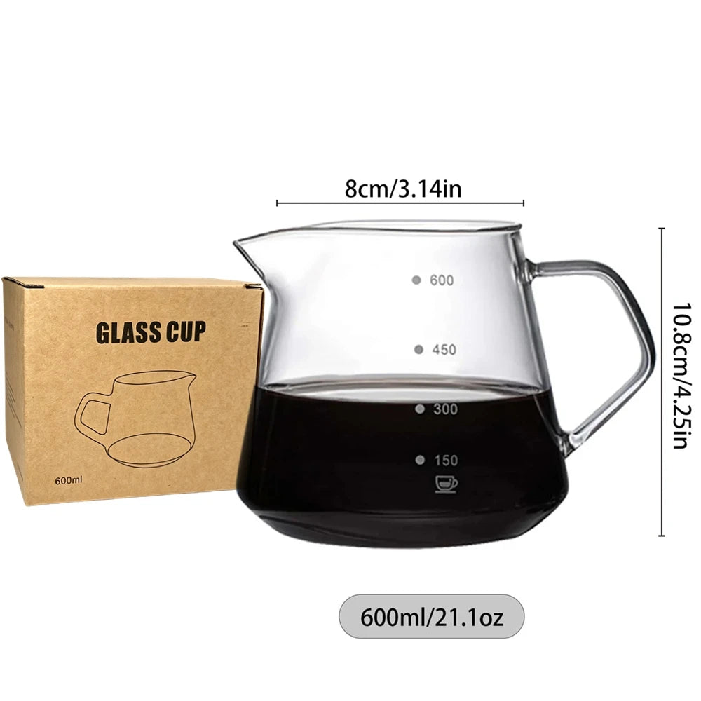 Pour over Coffee Maker Set Glass Carafe Coffee with Glass Coffee Filter Drip Coffee Maker Set for Home or Office 600Ml 300Ml