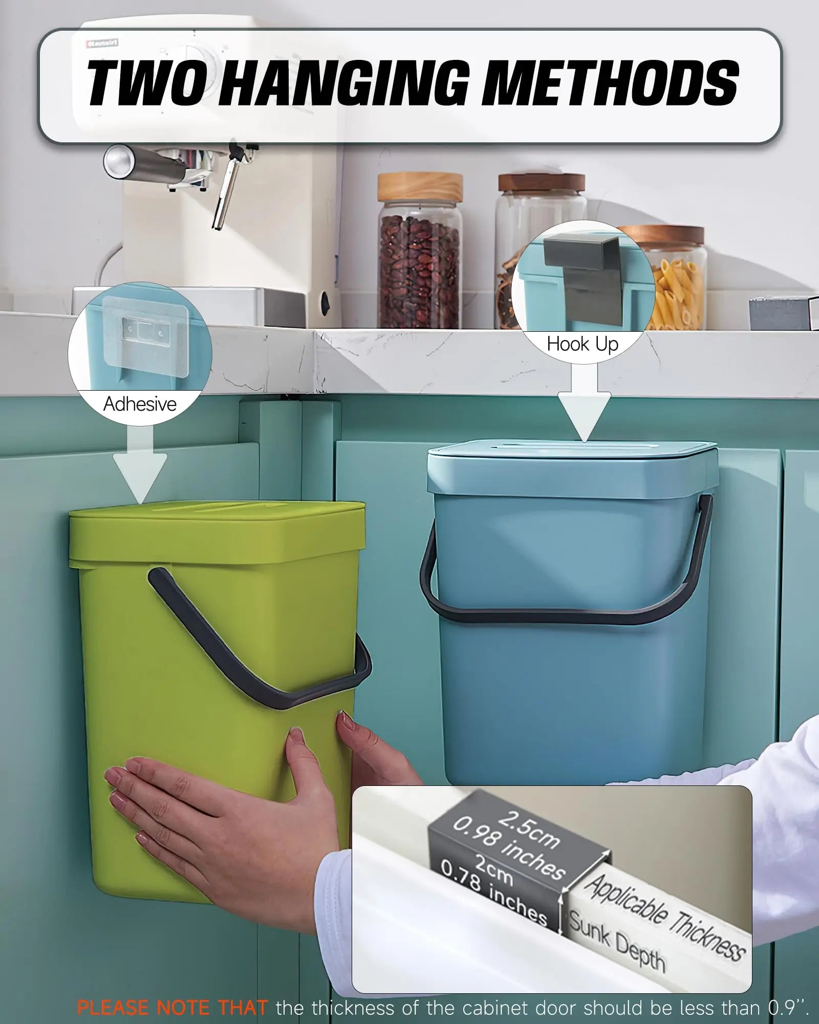 Hanging Plastic Trash Can, Compost Bin Indoor Kitchen Sealed, Odor-Free Food Scrap Container, Small Trash Can with Lid.
