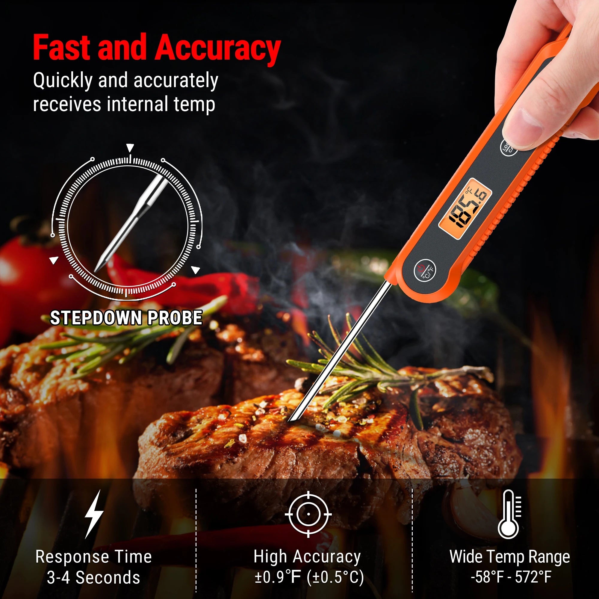 TP03H Digital Instant Read Meat Thermometer for Grilling，Waterproof Kitchen Food LCD Thermometer with Calibration